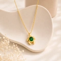 14K Solid Gold Green Emerald Turtle Necklace