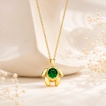 14K Solid Gold Green Emerald Turtle Necklace