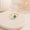 14K Solid Gold Green Emerald Ring