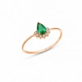 14K Solid Gold Green Emerald Ring
