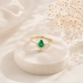 14K Solid Gold Green Emerald Ring