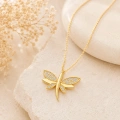 14K Solid Gold Dragonfly Luck Necklace