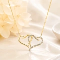 14K Solid Gold Double Heart Necklace, Elegant and Meaningful Two-Heart Necklace for Couples