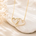 14K Solid Gold Double Heart Necklace, Elegant and Meaningful Two-Heart Necklace for Couples