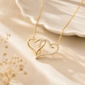 14K Solid Gold Double Heart Necklace, Elegant and Meaningful Two-Heart Necklace for Couples