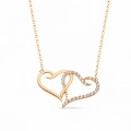 14K Solid Gold Double Heart Necklace, Elegant and Meaningful Two-Heart Necklace for Couples