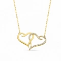 14K Solid Gold Double Heart Necklace, Elegant and Meaningful Two-Heart Necklace for Couples