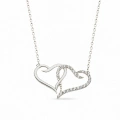 14K Solid Gold Double Heart Necklace, Elegant and Meaningful Two-Heart Necklace for Couples