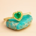 14K Solid Gold Heart Cut Emerald Ring