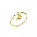 14K Gold Dangling Turquoise Eye Ring