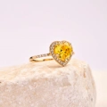 14K Gold Citrine Heart Ring, Heart-Cut Solitaire Ring, Wedding Engagement Jewelry