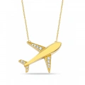 14K Gold Airplane Necklace, Necklace for Travel Lovers