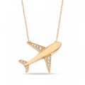 14K Gold Airplane Necklace, Necklace for Travel Lovers
