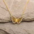 14K Gold Butterfly Necklace, Gold Minimalist Luck Necklace, Elegant Wings Necklace