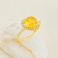 14K Gold Citrine Heart Ring, Heart-Cut Solitaire Ring, Wedding Engagement Jewelry