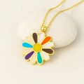 14K Gold Colored Daisy Necklace, Rainbow Flower Necklace, Spring Necklace