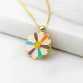 14K Gold Colored Daisy Necklace, Rainbow Flower Necklace, Spring Necklace