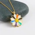 14K Gold Colored Daisy Necklace, Rainbow Flower Necklace, Spring Necklace