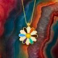 14K Gold Colored Daisy Necklace, Rainbow Flower Necklace, Spring Necklace