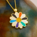 14K Gold Colored Daisy Necklace, Rainbow Flower Necklace, Spring Necklace