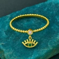 14K Gold Dangling Eye Ring, Turquoise Spiral Thin Ring, Minimal Colorful Stone Rings