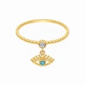 14K Gold Dangling Turquoise Eye Ring