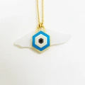 14K Gold Evil Eye Lock Necklace, Elegant Blue Eye Necklace