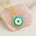 14K Gold Evil Eye Lock Necklace, Elegant Blue Eye Necklace