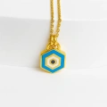 14K Gold Evil Eye Lock Necklace, Elegant Blue Eye Necklace