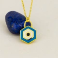 14K Gold Evil Eye Lock Necklace, Elegant Blue Eye Necklace