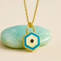 14K Gold Evil Eye Lock Necklace, Elegant Blue Eye Necklace