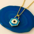 14K Gold Evil Eye Lock Necklace, Elegant Blue Eye Necklace