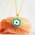 14K Gold Evil Eye Lock Necklace, Elegant Blue Eye Necklace