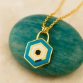 14K Gold Evil Eye Lock Necklace, Elegant Blue Eye Necklace