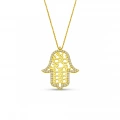 14K Gold Fatima Hand Necklace, Vav Pattern Hamsa Necklace, Islamic Gold Jewelry