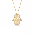 14K Gold Fatima Hand Necklace, Vav Pattern Hamsa Necklace, Islamic Gold Jewelry