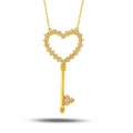 14K Gold Heart Key Necklace, Gold Lock Jewelry, Key to My Heart Necklace, Gift for Girlfriend