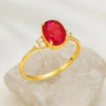 14K Gold Oval-Cut Ruby Ring, Unique Precious Stone Engagement Ring