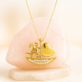 14K Gold Sailing Heart Necklace, Elegant Heart Necklace, Love Ship Necklace for Couples