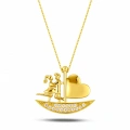 14K Gold Sailing Heart Necklace, Elegant Heart Necklace, Love Ship Necklace for Couples