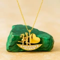 14K Gold Sailing Heart Necklace, Elegant Heart Necklace, Love Ship Necklace for Couples
