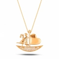 14K Gold Sailing Heart Necklace, Elegant Heart Necklace, Love Ship Necklace for Couples