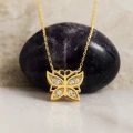 14K Gold Tiny Butterfly Necklace, Small Butterfly Luck Necklace