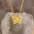 14K Gold Tiny Butterfly Necklace, Small Butterfly Luck Necklace
