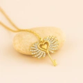 14K Gold Winged Heart Key Necklace, Angel Wing Jewelry