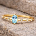 0.35 Karat Mavi Topaz Pırlanta Yüzük, Minimal Altın Yüzük