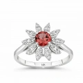 0.73 Karat Yakut Taşlı Papatya Pırlanta Yüzük
