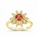 0.73 Karat Yakut Taşlı Papatya Pırlanta Yüzük