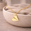 14 Ayar Altın Kağıt Uçak Tasarımlı Kolye, Origami Kolye