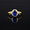 14 Ayar Altın Mavi Safir Oval Yüzük